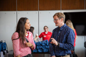 Pearl Kling, international cooperation officer from Université Côte d’Azur, speaking with Dr. William Anderegg